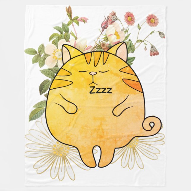 Couverture Polaire Chat roux endormi (Devant)