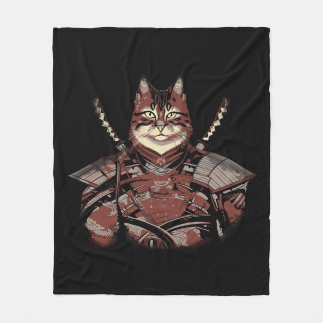 Couverture Polaire Chat Samurai guerrier japonais (Devant)