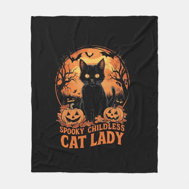 Couverture Polaire Chat sans enfant Lady Halloween élection sorcière  (Devant)