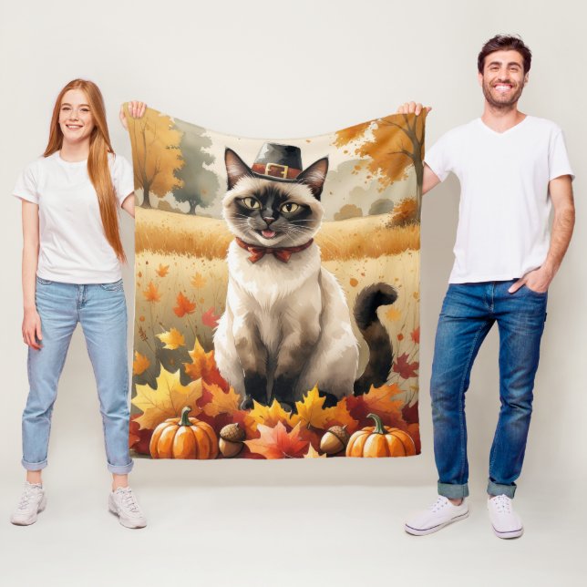 Couverture Polaire Chat Siamois À L'Automne Feuilles L'Art Thanksgivi (En situation)