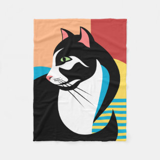 Couverture Polaire Chat stylisé coloré