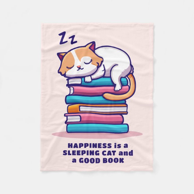 Couverture Polaire Chat sur une pile de livres Cute Personnalisé Litt (Devant)