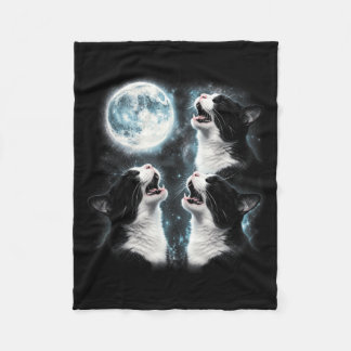 Couverture Polaire Chat Tuxedo Hurleur à la Lune Rétro 90s