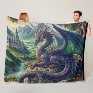 Couverture Polaire Château du Dragon médiéval coloré