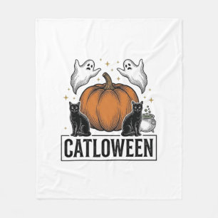Couverture Polaire Chatoween Chat Noir Fantôme Halloween Conception V
