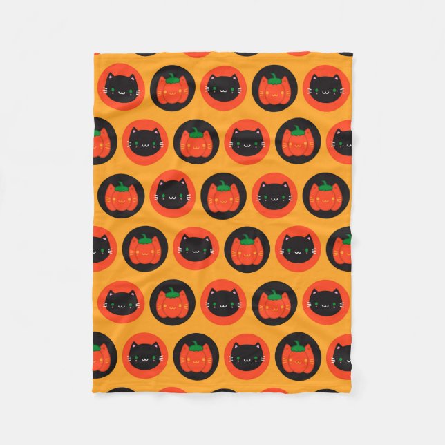 Couverture Polaire Chats Citrouilles de Kawaii Halloween (Devant)