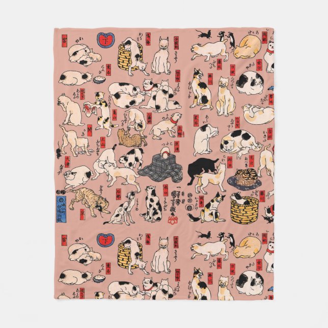 Couverture Polaire chats japonais Ukiyo-e Funny kitty (Devant)