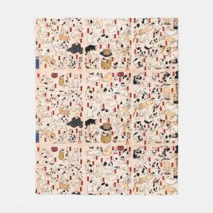Couverture Polaire Chats japonais vintages ménagerie Woodblock Ukiyo-