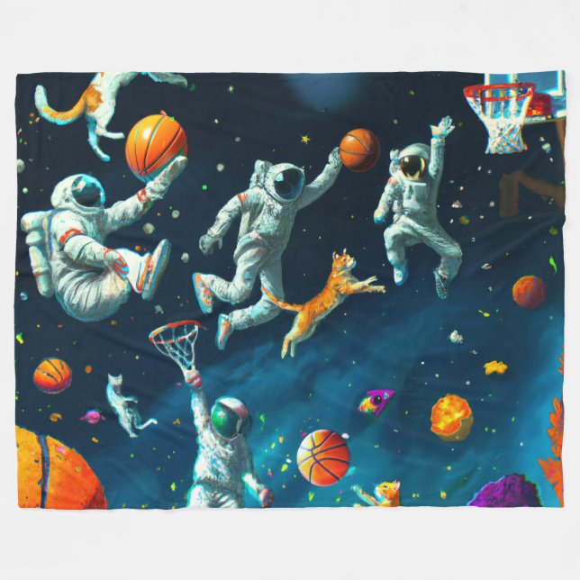 Couverture Polaire Chats jouant au basket-ball dans l'espace avec des (Devant (Horizontal))
