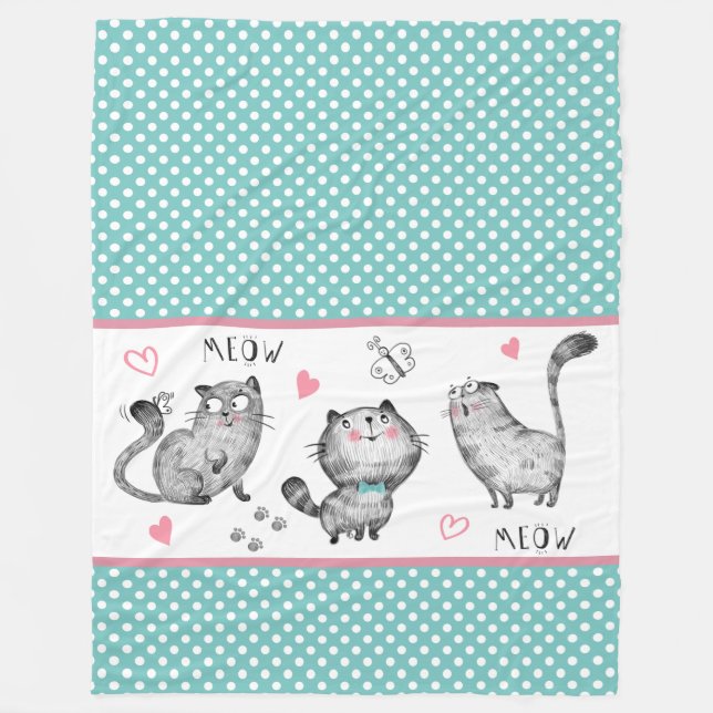 Couverture Polaire Chats mignons, Papillons, Pois, Coeurs (Devant)