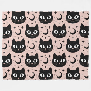 Couverture Polaire Chats noirs mignons & Halloween céleste