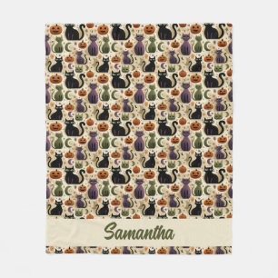 Couverture Polaire Chats noirs Whimsical et Citrouilles d'Halloween