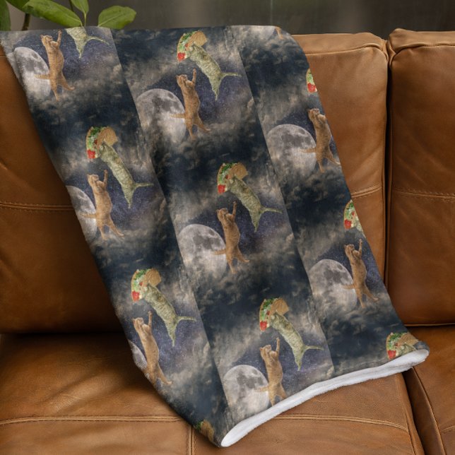 Couverture Polaire Chats Taco avec lune et univers (Taco Cats with Moon & Universe Fleece Blanket)