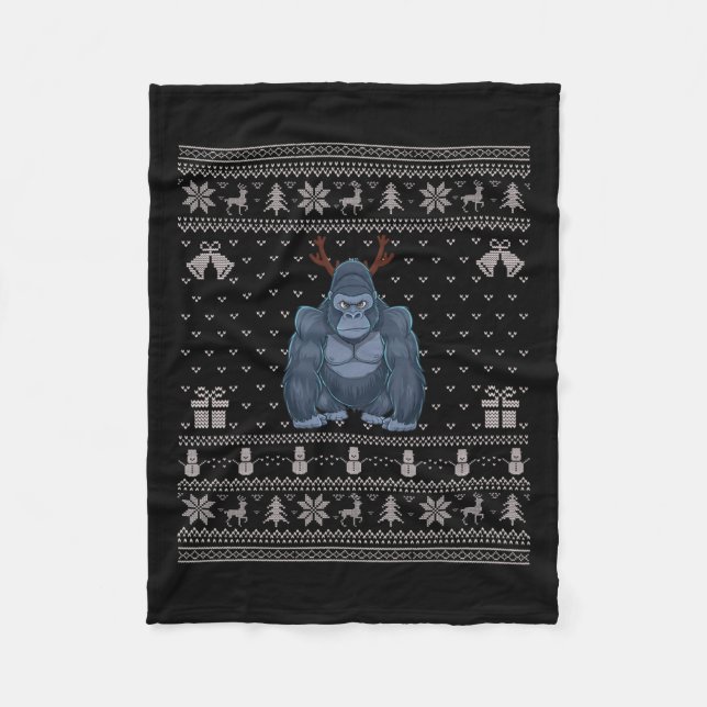 Couverture Polaire Chaud de Noël moche style Gorilla Reindeer Noël (Devant)