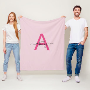 Couverture Polaire Chaud rose moderne Script Girl Monogramme Nom