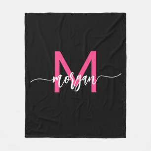Couverture Polaire Chaud rose noir moderne Script Girl Monogramme Nom