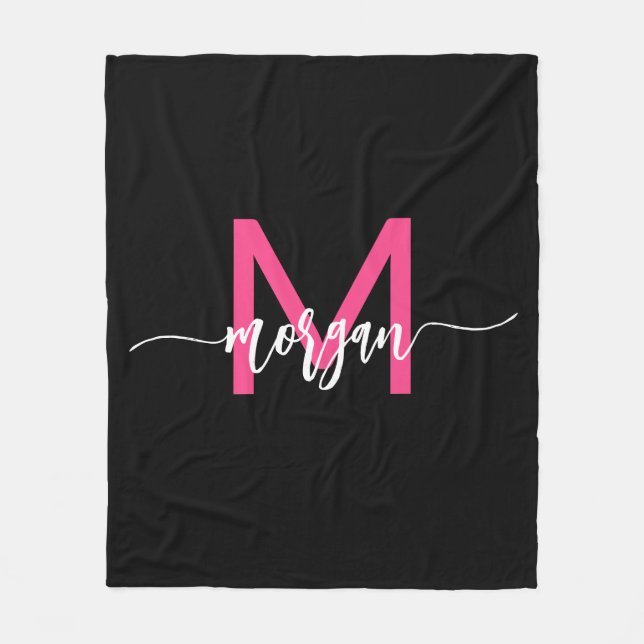 Couverture Polaire Chaud rose noir moderne Script Girl Monogramme Nom (Devant)