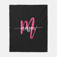 Chaud rose noir moderne Script Girl Monogramme Nom