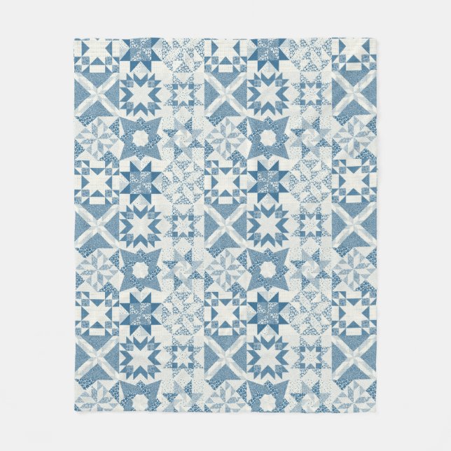 Couverture Polaire Cheater Traditionnel Patchwork Stars Quilt Blue (Devant)