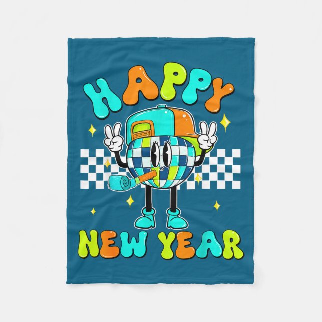 Couverture Polaire Checkered Happy New Year 2026 Disco Ball New Year  (Devant)