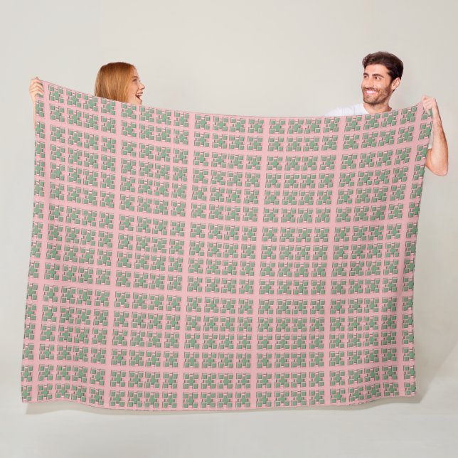 Couverture Polaire Checkered Pink and Green Fleece Blanket (En situation)