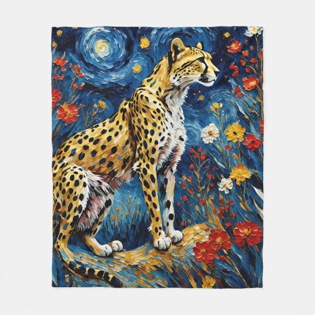 Couverture Polaire Cheetah aux fleurs (Devant)