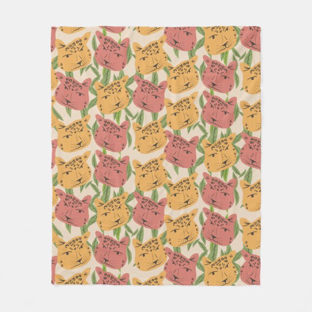 Couverture Polaire Cheetah Jungle Plante verdure Coral vert (Devant)