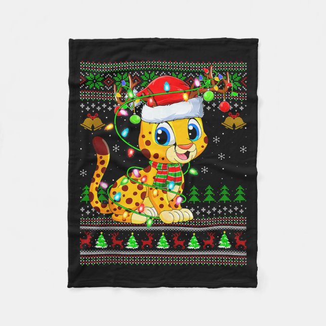 Couverture Polaire Cheetah Ugly Christmas Sweaters Holiday Santa Cute (Devant)