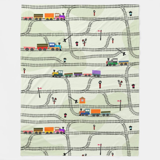 Couverture Polaire Chemins de fer pour enfants Trains et pistes (Devant)