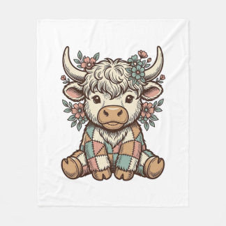 Couverture Polaire Chemise à patchwork floral vintage Highland Cow_1