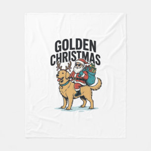 Couverture Polaire Chemise de Noël dorée Santa à cheval sur Retriever