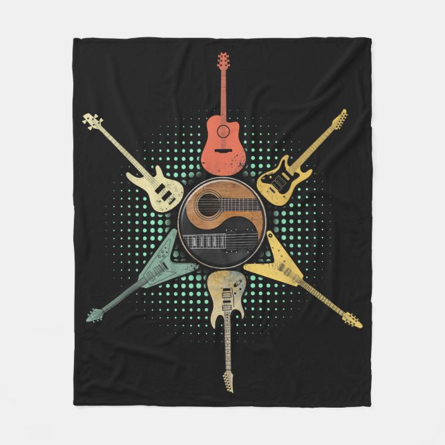 Couverture Polaire Chemise guitare. Style Rétro, Cadeau Pour Guitaris (Devant)