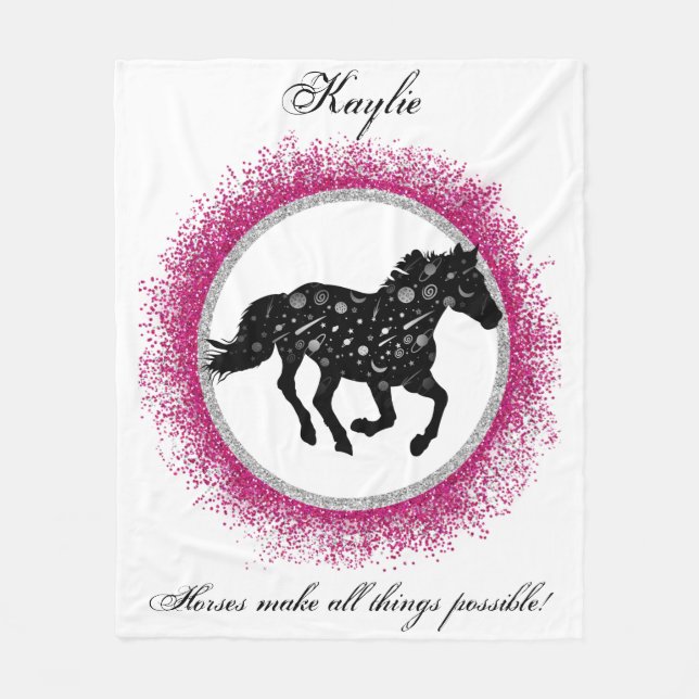 Couverture Polaire Cheval cosmique noir et blanc (Devant)