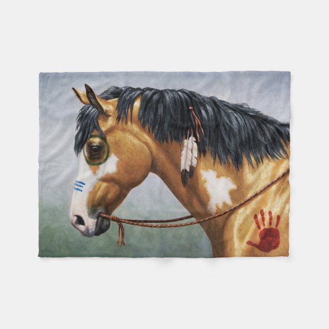 Couverture Polaire Cheval de guerre amérindien Buckskin Pinto (Devant (Horizontal))
