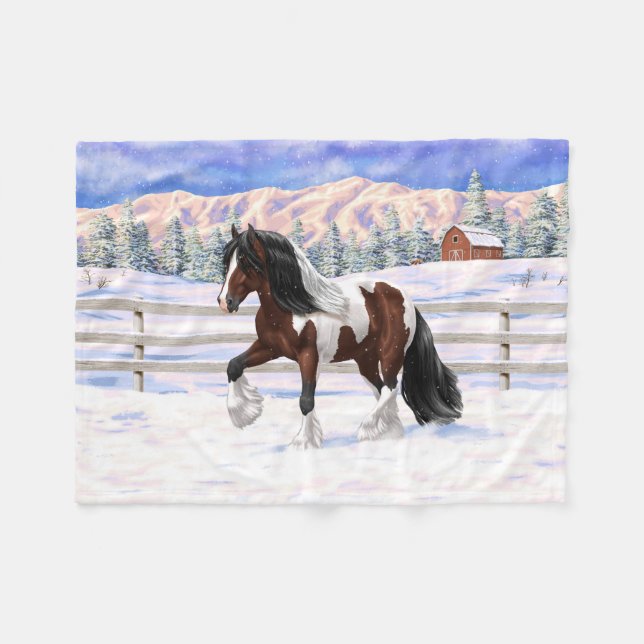 Couverture Polaire Cheval de Tinker Tinker Gypsy Vanner Brown Pinto (Devant (Horizontal))