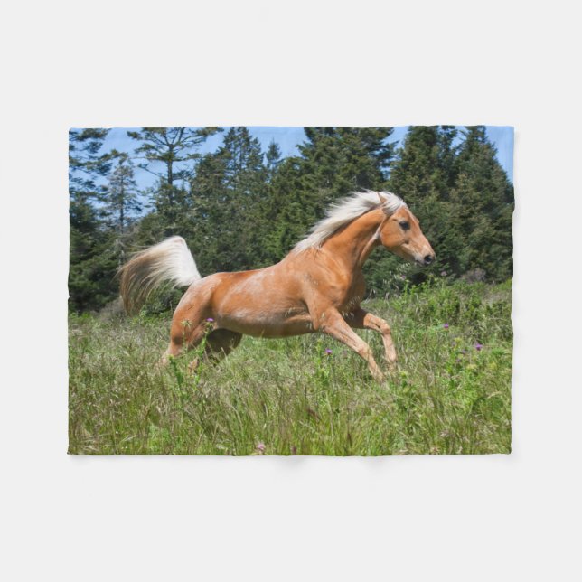 Couverture Polaire Cheval Palomino traversant une prairie (Devant (Horizontal))