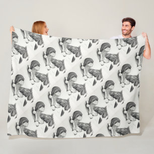 Couverture Polaire Cheval Pinto Paint Christmas et Père Noël