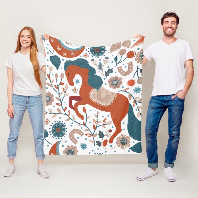 Couverture Polaire Cheval scandinave mignon (En situation)