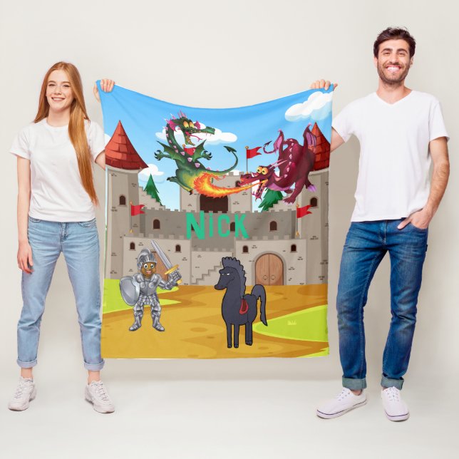 Couverture Polaire Chevalier dans l'armure brillante et les dragons s (En situation)