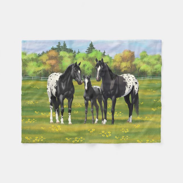 Couverture Polaire Chevaux Appaloosa Noir Dans Les Pâturages D'Été (Devant (Horizontal))