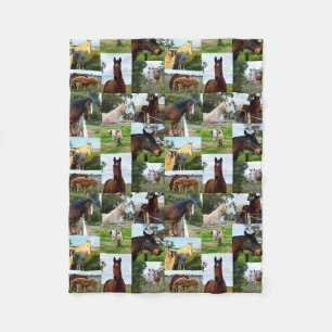Couverture Polaire Chevaux Dans Un Collage Photo,