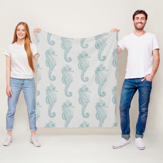 Couverture Polaire Chevaux de mer tropicaux, Motif hippocampe - gris  (En situation)