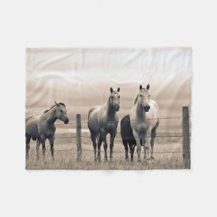 Couverture Polaire Chevaux Quarter Horse dans la Prairie Canadienne
