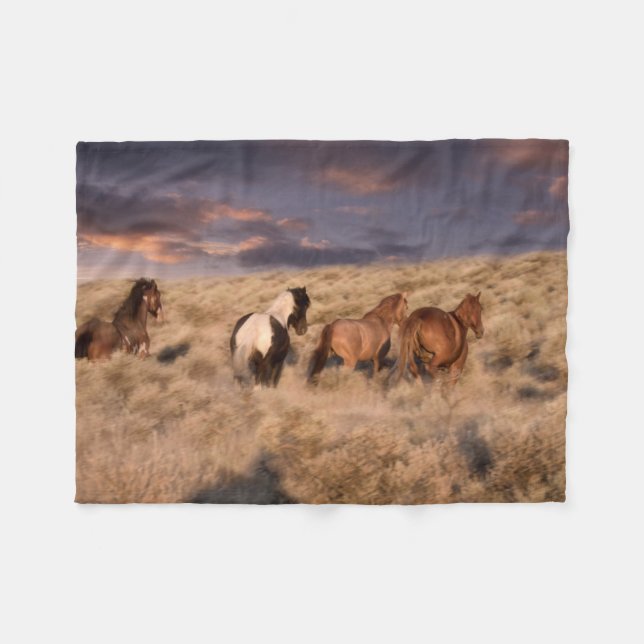 Couverture Polaire Chevaux sauvages en course (Devant (Horizontal))