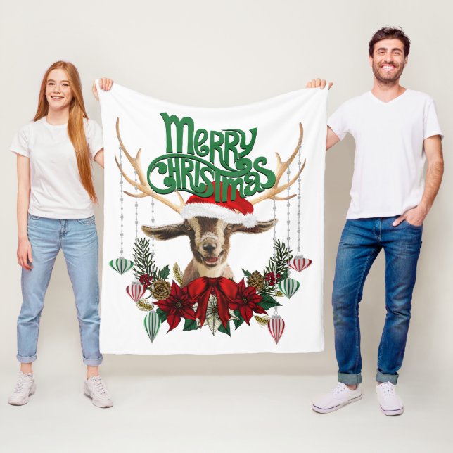Couverture Polaire Chèvre de Noël mignonne avec Antlers et Wreath (En situation)