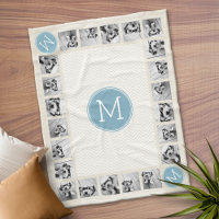Chevrons Bleus Pastel et Lin Monogrammes Blancs