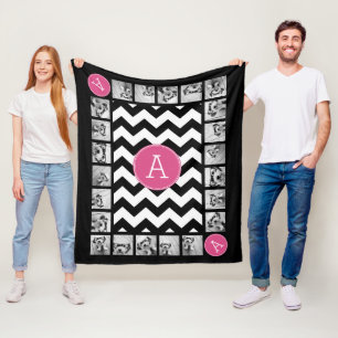 Couverture Polaire Chevrons noirs et roses Monogrammes personnalisés