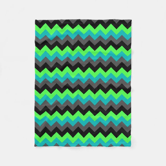 Couverture Polaire Chevrons Ombre Noir Vert Petite Blanche En Toison (Devant)