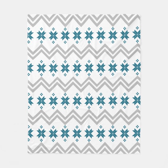 Couverture Polaire Chevrons turquoises floraux et gris nordiques (Devant)