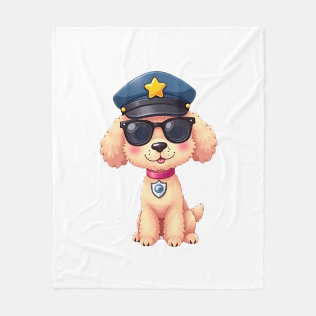 Couverture Polaire Chibi Anime Police Poodle Chien (Devant)